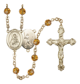 14 Karat Gold 6mm Austrian Crystal Saint Rita / Baseball Rosary in Topaz