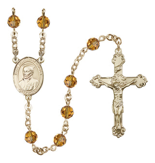 14 Karat Gold 6mm Austrian Crystal Saint Ignatius of Loyola Rosary in Topaz
