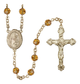 14 Karat Gold 6mm Austrian Crystal San Juan de la Cruz Rosary in Topaz