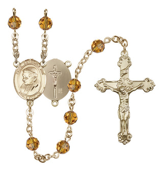 14 Karat Gold 6mm Austrian Crystal Pope Emeritace Benedict XVI Rosary in Topaz