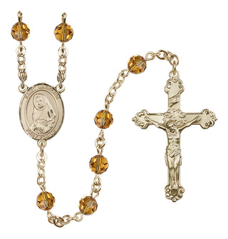 14 Karat Gold 6mm Austrian Crystal Saint Madeline Sophie Barat Rosary in Topaz