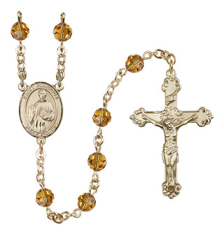 14 Karat Gold 6mm Austrian Crystal Saint Placidus Rosary in Topaz