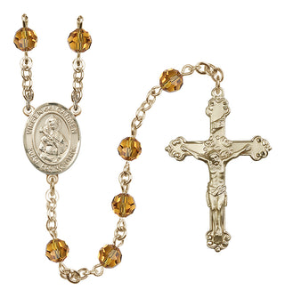 14 Karat Gold 6mm Austrian Crystal Virgen del Carmen Rosary in Topaz