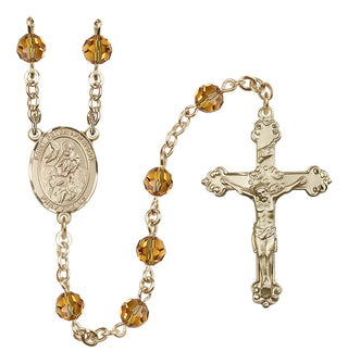14 Karat Gold 6mm Austrian Crystal Saint Peter Nolasco Rosary in Topaz