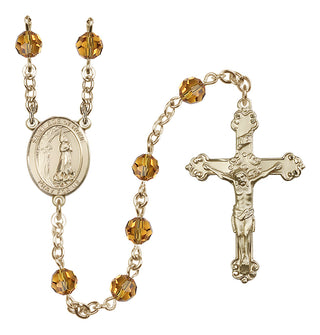14 Karat Gold 6mm Austrian Crystal Saint Zoe of Rome Rosary in Topaz