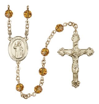 14 Karat Gold 6mm Austrian Crystal Saint John of Capistrano Rosary in Topaz