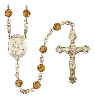 14 Karat Gold 6mm Austrian Crystal Saint Vitus Rosary in Topaz