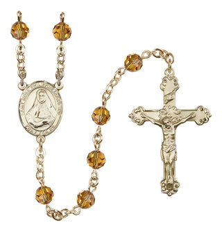 14 Karat Gold 6mm Austrian Crystal Saint Rose Philippine Duchesne Rosary in Topaz
