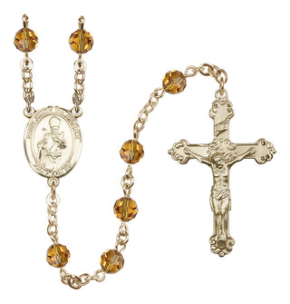 14 Karat Gold 6mm Austrian Crystal Saint Simon the Apostle Rosary in Topaz