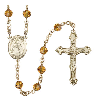 14 Karat Gold 6mm Austrian Crystal Saint Marina Rosary in Topaz