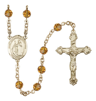 14 Karat Gold 6mm Austrian Crystal Saint Raymond of Penafort Rosary in Topaz