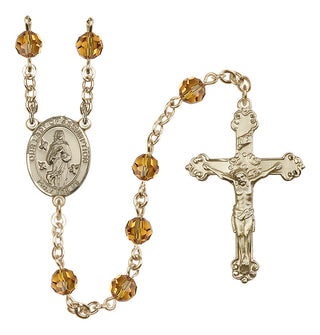 14 Karat Gold 6mm Austrian Crystal Our Lady of Assumption Rosary in Topaz