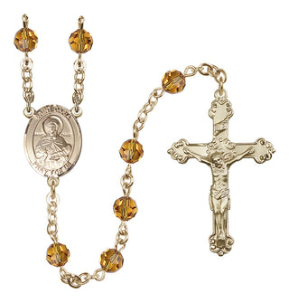 14 Karat Gold 6mm Austrian Crystal Saint Daria Rosary in Topaz