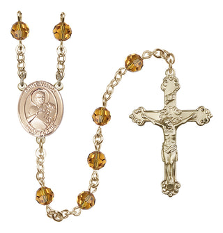 14 Karat Gold 6mm Austrian Crystal Saint Viator of Bergamo Rosary in Topaz