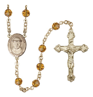 14 Karat Gold 6mm Austrian Crystal Saint Damien of Molokai Rosary in Topaz