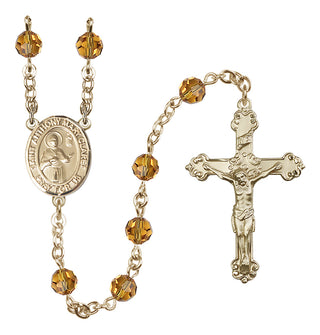 14 Karat Gold 6mm Austrian Crystal Saint Anthony Mary Claret Rosary in Topaz