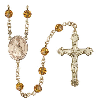14 Karat Gold 6mm Austrian Crystal Saint Winifred of Wales Rosary in Topaz