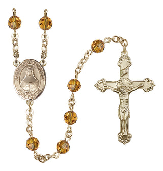 14 Karat Gold 6mm Austrian Crystal Saint Mary Mackillop Rosary in Topaz