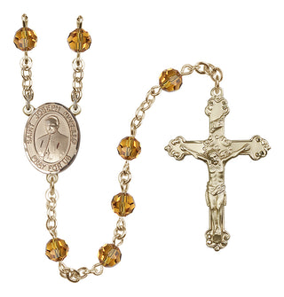 14 Karat Gold 6mm Austrian Crystal Saint Joseph Marello Rosary in Topaz
