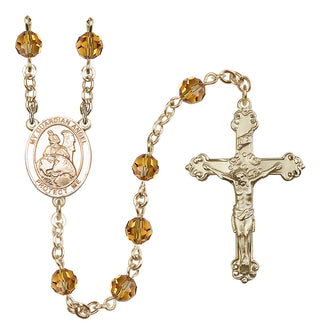 14 Karat Gold 6mm Austrian Crystal Guardian Angel Protector Rosary in Topaz