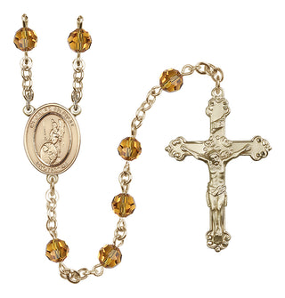 14 Karat Gold 6mm Austrian Crystal Guardian Angel of the World Rosary in Topaz