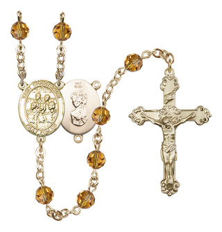 14 Karat Gold 6mm Austrian Crystal Saint Christopher / Choir Rosary in Topaz