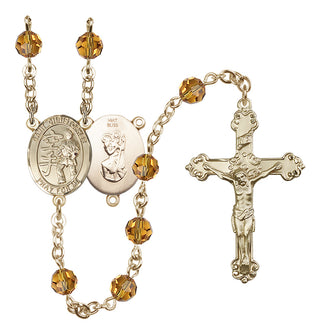 14 Karat Gold 6mm Austrian Crystal Saint Christopher / Karate Rosary in Topaz