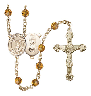 14 Karat Gold 6mm Austrian Crystal Saint Christopher/Lacrosse Rosary in Topaz