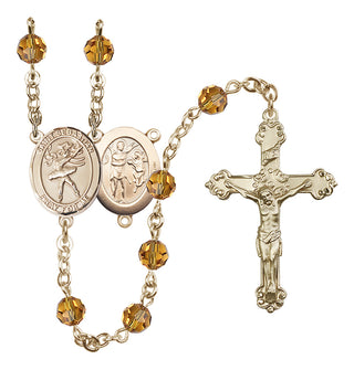 14 Karat Gold 6mm Austrian Crystal Saint Sebastian / Dance Rosary in Topaz