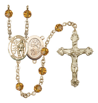 14 Karat Gold 6mm Austrian Crystal Saint Sebastian/Karate Rosary in Topaz