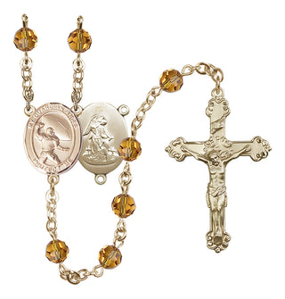 14 Karat Gold 6mm Austrian Crystal Guardian Angel/Football Rosary in Topaz