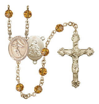 14 Karat Gold 6mm Austrian Crystal Guardian Angel/Hockey Rosary in Topaz