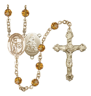 14 Karat Gold 6mm Austrian Crystal Guardian Angel/Golf Rosary in Topaz