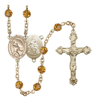 14 Karat Gold 6mm Austrian Crystal Guardian Angel/Track&Field-Women Rosary in Topaz