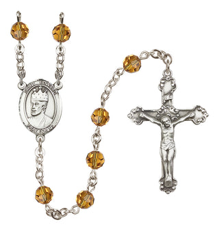 Sterling Silver 6mm Austrian Crystal Saint Edward the Confessor Rosary in Topaz