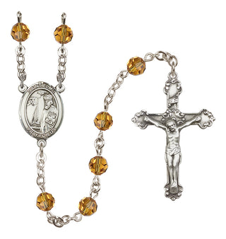 Sterling Silver 6mm Austrian Crystal Saint Elmo Rosary in Topaz