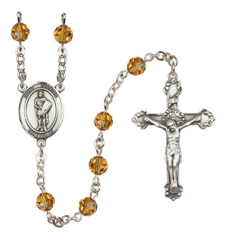 Sterling Silver 6mm Austrian Crystal Saint Florian Rosary in Topaz