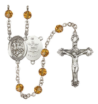 Sterling Silver 6mm Austrian Crystal Saint George / Army Rosary in Topaz