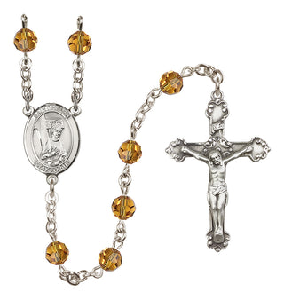 Sterling Silver 6mm Austrian Crystal Saint Helen Rosary in Topaz
