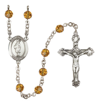 Sterling Silver 6mm Austrian Crystal Saint Gregory the Great Rosary in Topaz