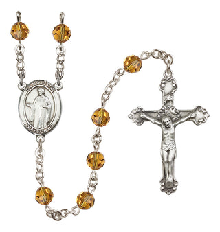 Sterling Silver 6mm Austrian Crystal Saint Justin Rosary in Topaz