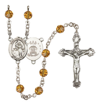 Sterling Silver 6mm Austrian Crystal Saint Joan of Arc / Air Force Rosary in Topaz