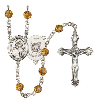 Sterling Silver 6mm Austrian Crystal Saint Joan of Arc /Coast Guard Rosary in Topaz