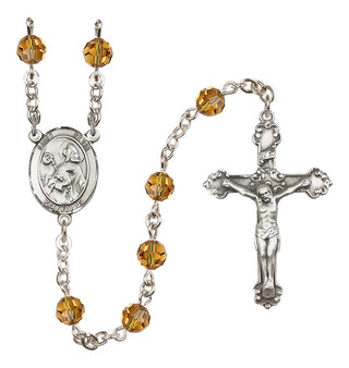 Sterling Silver 6mm Austrian Crystal Saint Kevin Rosary in Topaz