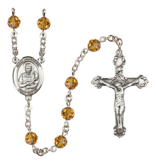 Sterling Silver 6mm Austrian Crystal Saint Lawrence Rosary in Topaz