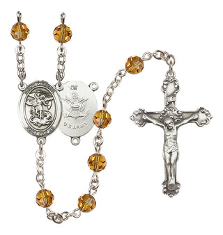 Sterling Silver 6mm Austrian Crystal Saint Michael / Army Rosary in Topaz