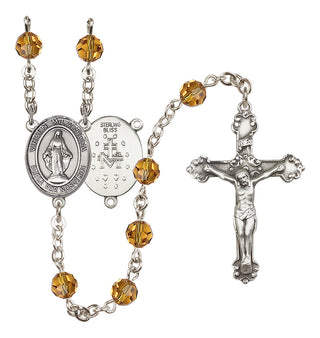 Sterling Silver 6mm Austrian Crystal Virgen Milagrosa Rosary in Topaz