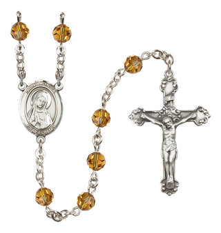 Sterling Silver 6mm Austrian Crystal Saint Monica Rosary in Topaz