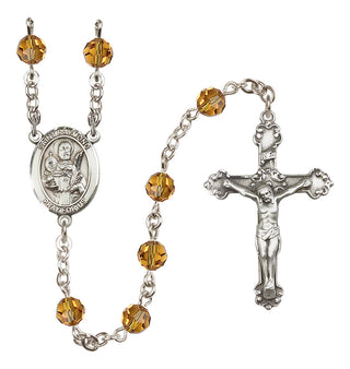 Sterling Silver 6mm Austrian Crystal Saint Raymond Nonnatus Rosary in Topaz
