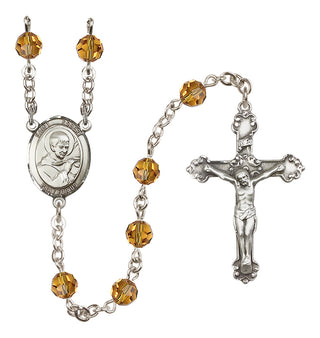 Sterling Silver 6mm Austrian Crystal Saint Robert Bellarmine Rosary in Topaz